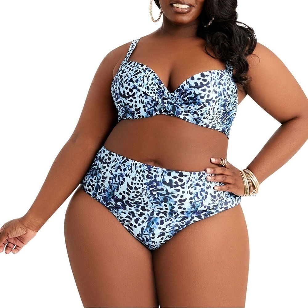 Nicole Miller 22/24W (3X) 2-Piece High Rise Blue Leopard Bikini (SW75.16)